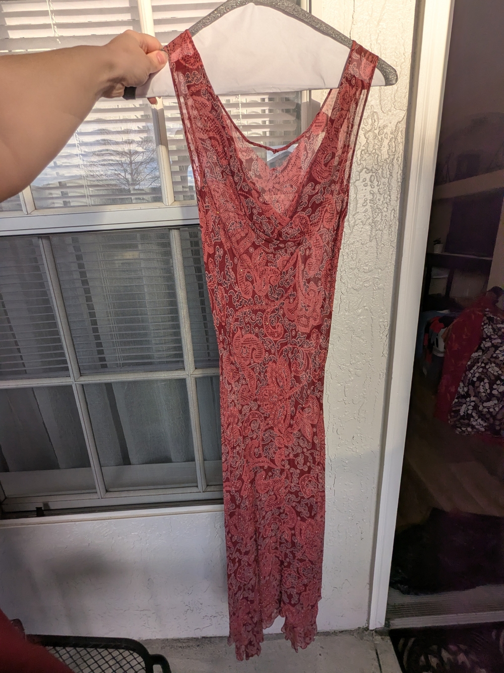 Ice Coral Pink and Navy Paisley Maxi Dress
